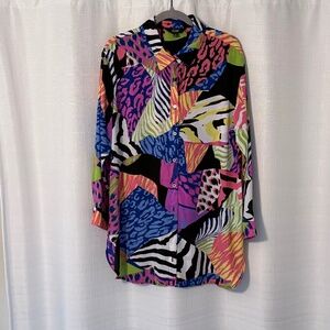 Vibrant neon animal print blouse